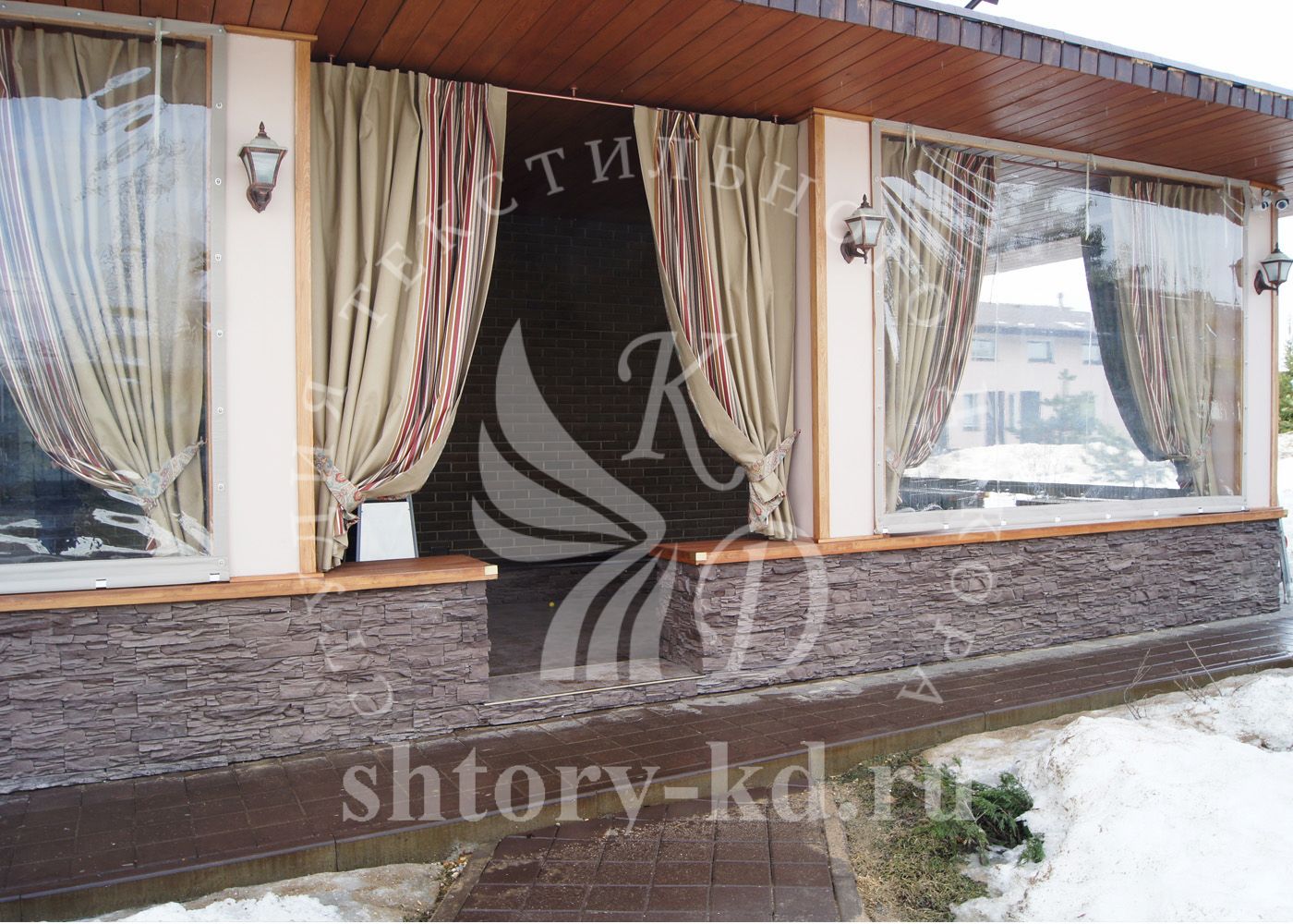 Дизайн и пошив штор на веранду на лестницу на заказ в Москве и Московской области