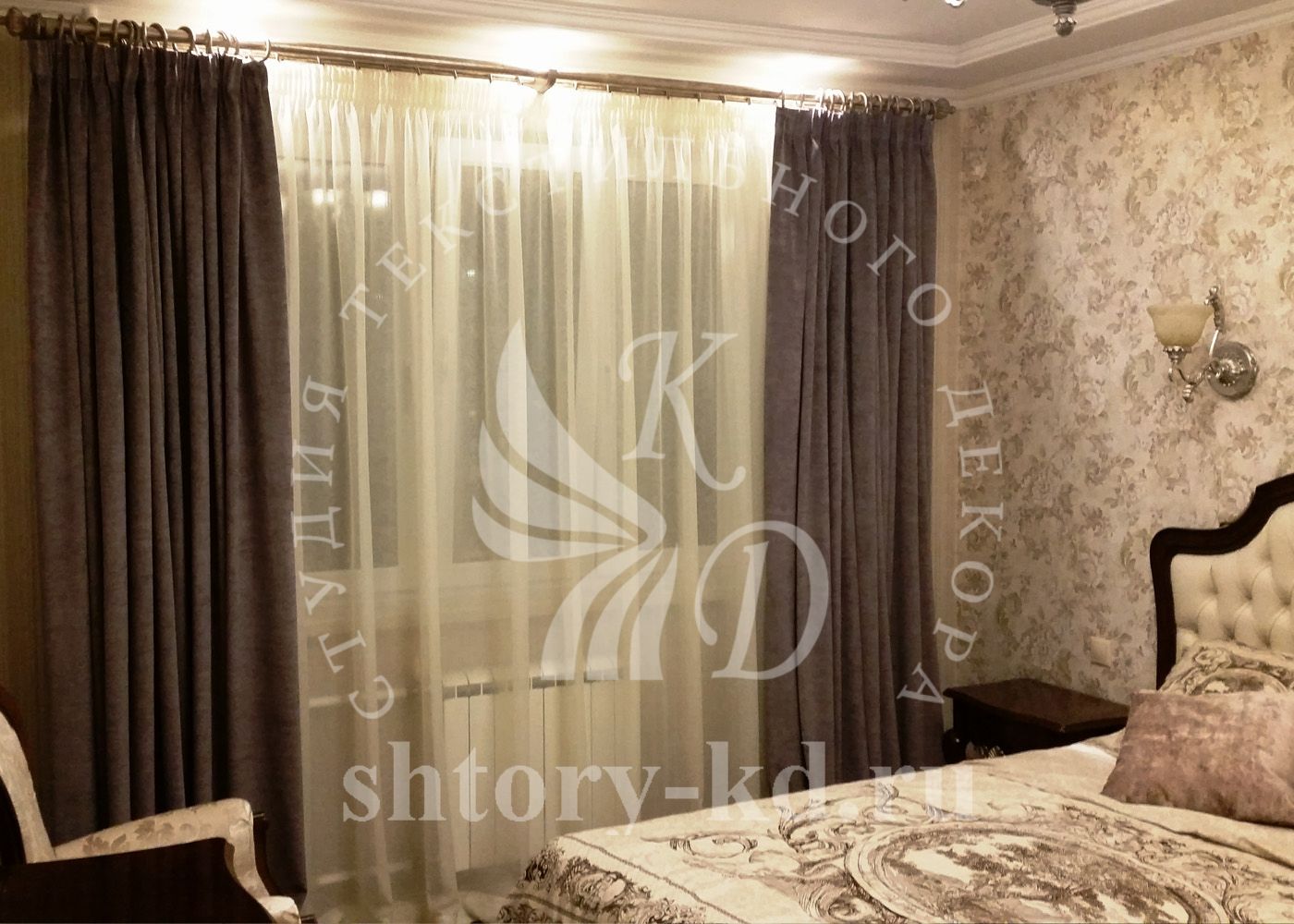 Дизайн и пошив штор в спальню на заказ в Москве и Московской области